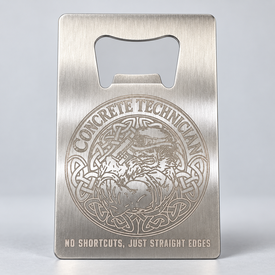 Concrete Technician engraved silver wallet bottle opener
